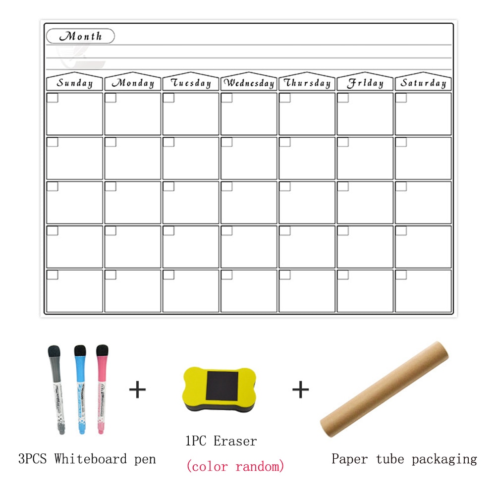 Weekly Monthly Planner Whiteboard Fridge Magnet Flexible Daily Message Drawing Refrigerator White Board