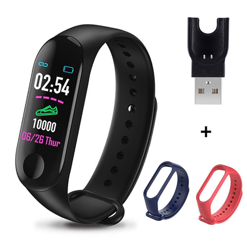 M3 Plus Smart Band Bluetooth Smart Watch Fitness Tracker Smart Bracelet Health Sleep Blood Pressure Heart Rate Monitor Wristband: Black Red Blue