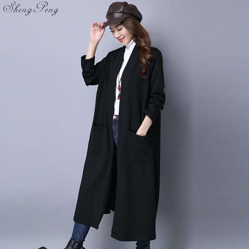 Style chinois automne hiver manteau femmes nouveaux arrivants grande taille veste bouton chinois long manteau robe décontractée V1128: 1 / XXL