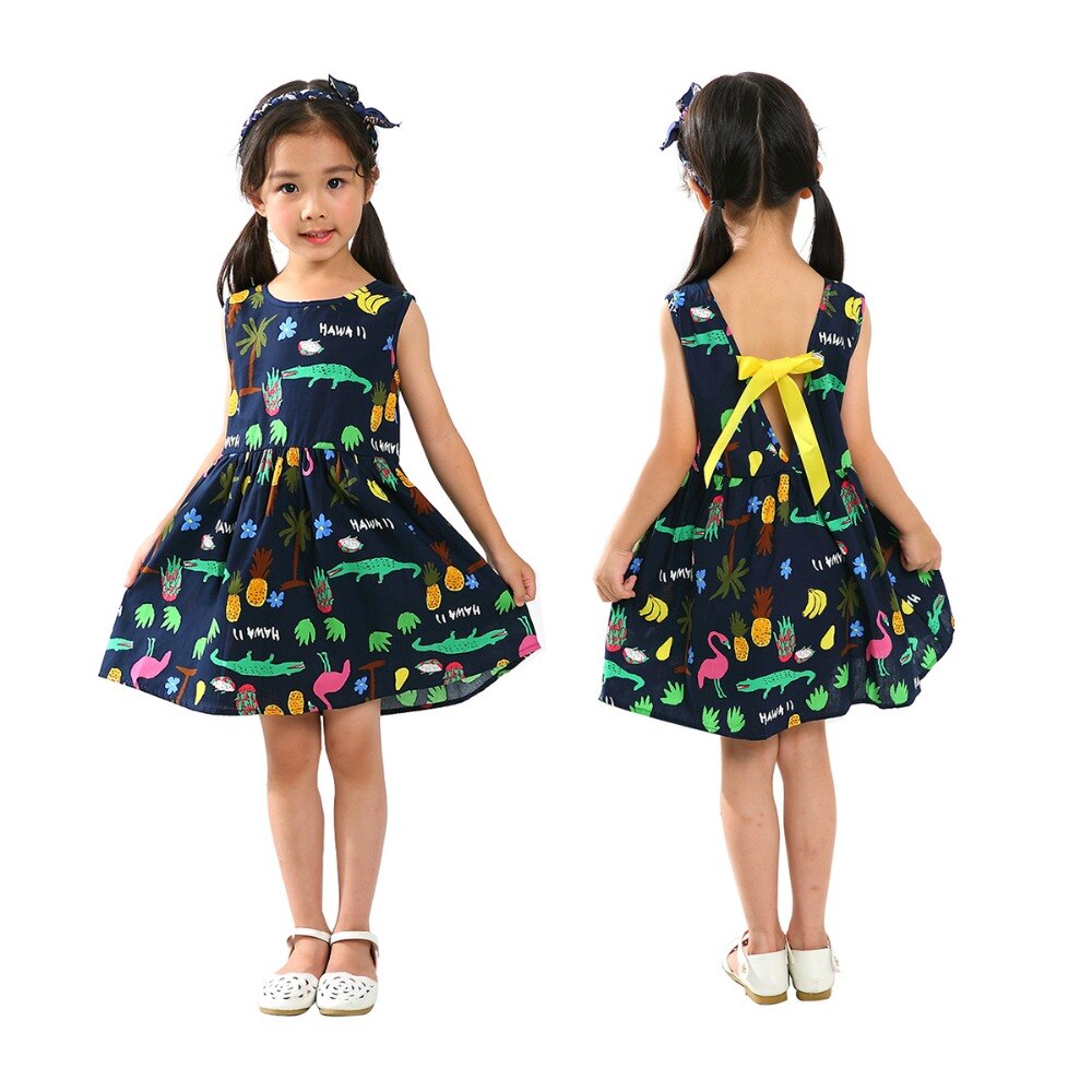 Summer Cotton Cherry Bow Decor Princess Dress Floral Vest Dresses for Girls