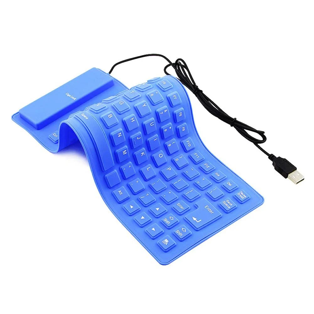Foldable Silicone Keyboard, USB Wired 85 Keys Waterproof Rollup Silent Typing Soft Touch Keyboard for PC Notebook Laptop: Blue