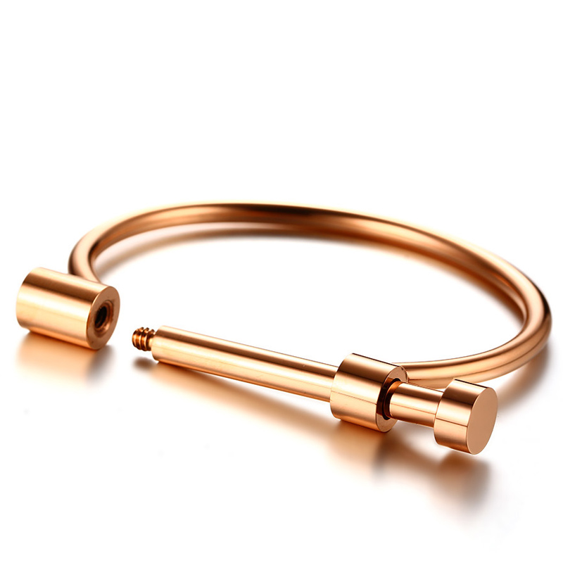 No fade 316L Stainless Steel Titanium Bracelets&amp;Bangles Women Cuff Bracelet Female Metal Screw Brand Ladies Wrist Jewery: Rose Gold