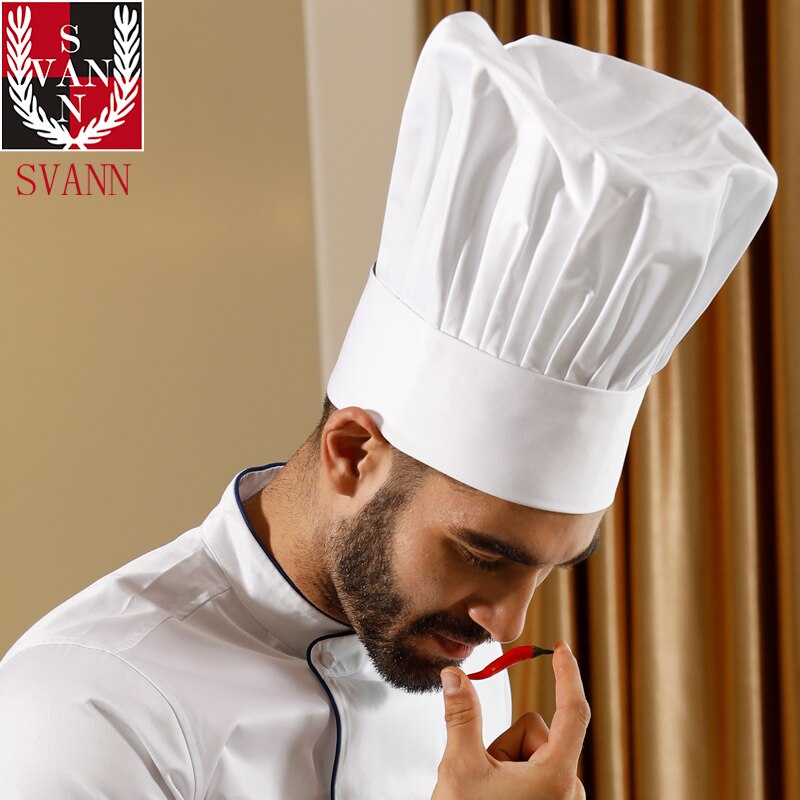 Chapeau de chef pour restaurant, épais, lavable, haut de gamme, en pur coton, plissé, blanc, 28cm