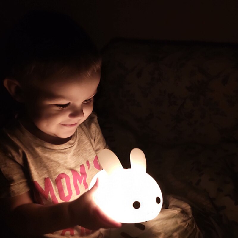 Silicone Jade Konijn Led Nachtlampje Childrens Slaap Licht Usb Twee-Kleur Licht Leuke Konijn Pat Licht Speelgoed