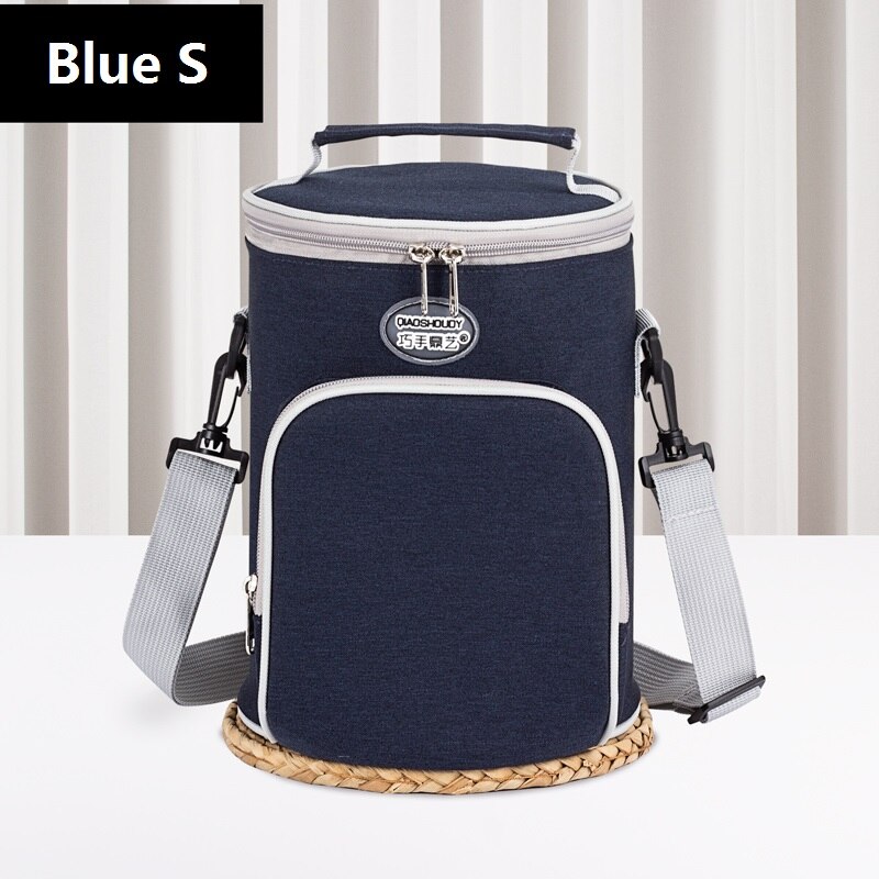 Cylindrical Lunch Box Cooler Bag Picnic Waterproof Oxford Aluminum Foil Food Refrigerator Car Camping Thermal Insulation Bags: Blue S