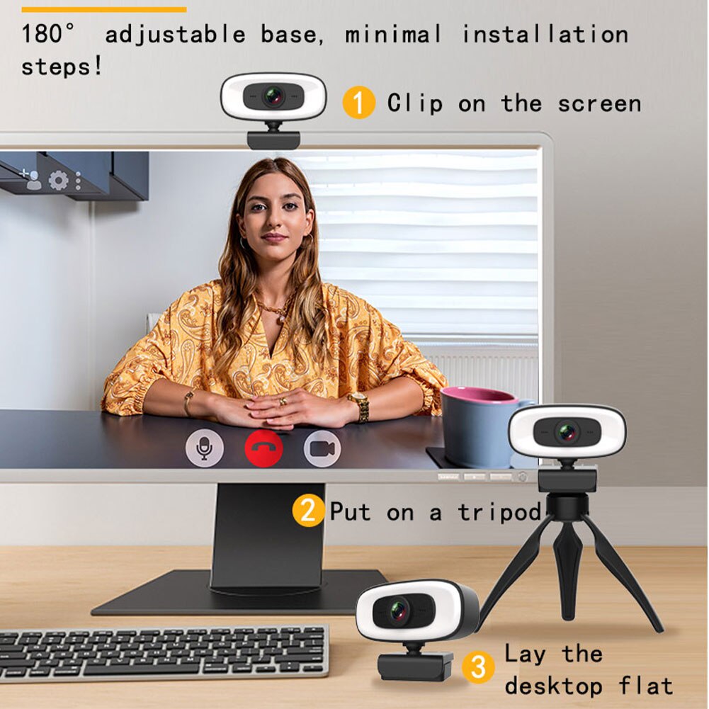 360 Degree Rotatable Computer Webcam Online Classes Wide Angle Camera Calling Gaming Desktop Laptop With Microphone USB HD Video