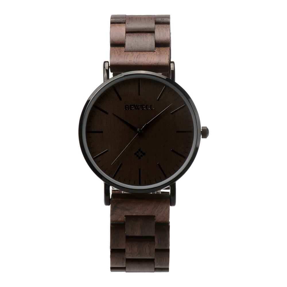 Bewell Luxury Brand Wooden Watches for Women Simple Ladies Dress Watches Quartz Wristwatches Waterproof relogio feminino Clock: Black