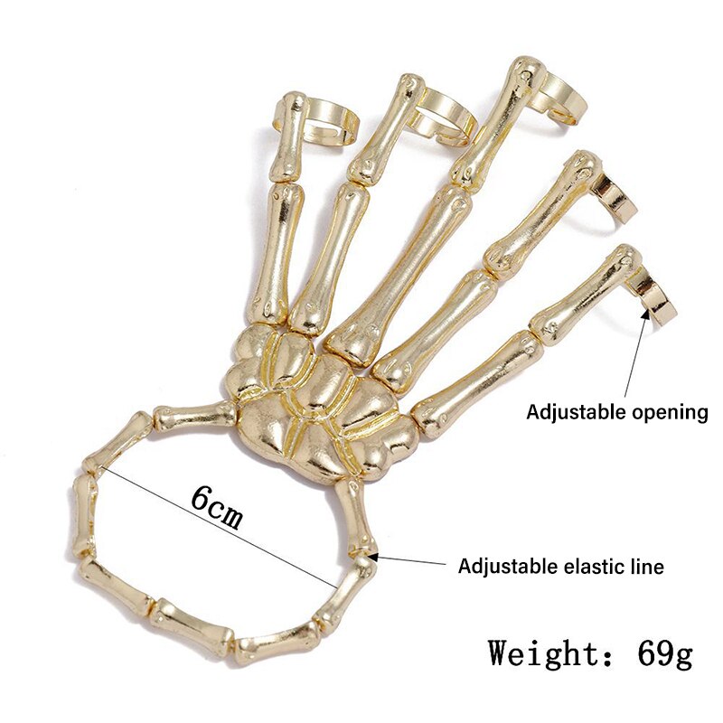 Halloween Schedel Armband Punk Armband Op Hand Schedel Skelet Elastische Verstelbare Bangle Femme Party Accessorie Man Sieraden