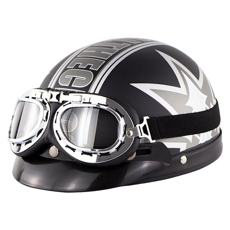 Unisex Motorhelm Open Gezicht Half Helm Outdoor Fietsen Cafe Racer Beschermende Sterke Veiligheid Helmen Met Bril: F