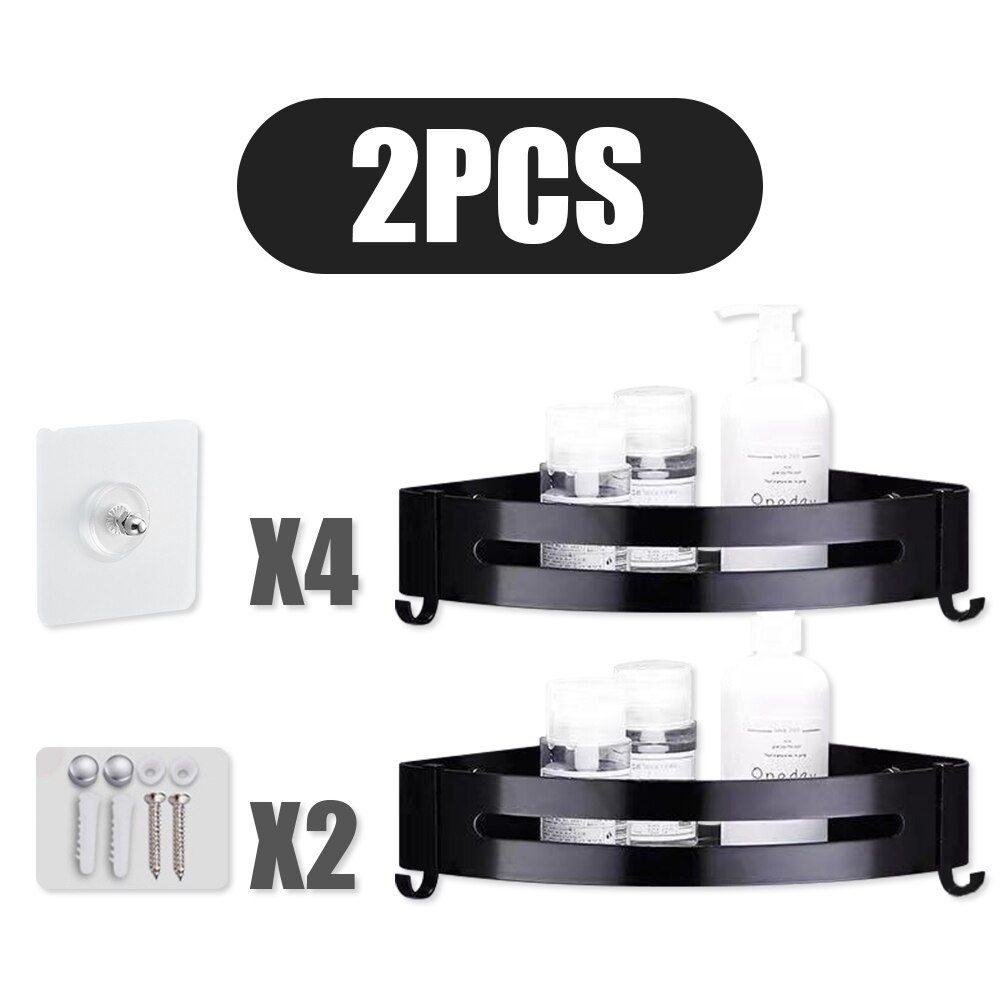 Bathroom Shelf Shower Storage Rack Wall Triangle Storage Standing Shelves Shampoo Holder No Drill Punching Bathroom Accessories: Black-A 2 PCS