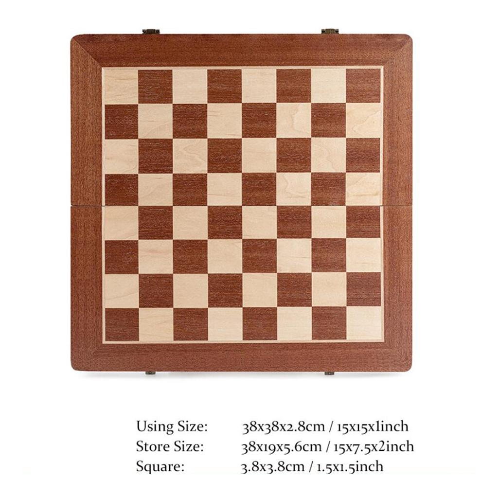 2 In 1 Classic Checkers &amp; Chess Set Board Game Larger 15&#39;&#39; Foldable Wooden Chess Set High-end Luxury Table Game For Kids Adults