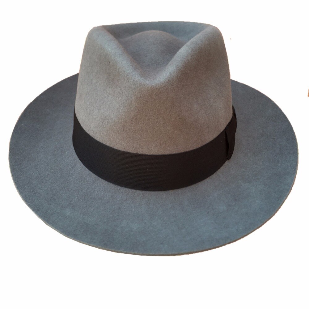 Classic Grey Men's Wool Felt Godfather Fedora Gangster Mobster Hat