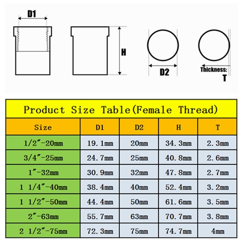 5 uds 32mm ~ 1 "hembra/conector de rosca macho PVC sistema de riego de jardín conectores de tuberías de agua accesorios para grifos de cocina juntas