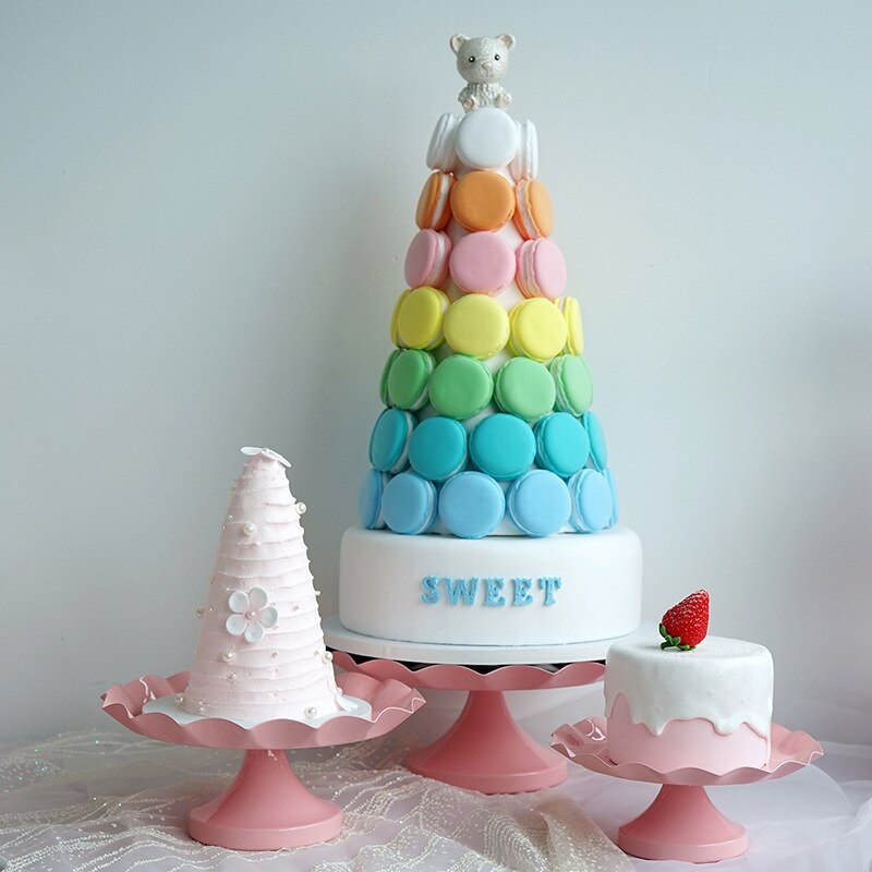 Pink Wavy Style Cake Stand Combination Princess Party Dessert Stand Daughter Birthday Cake Tray Cake Decoration Accessories