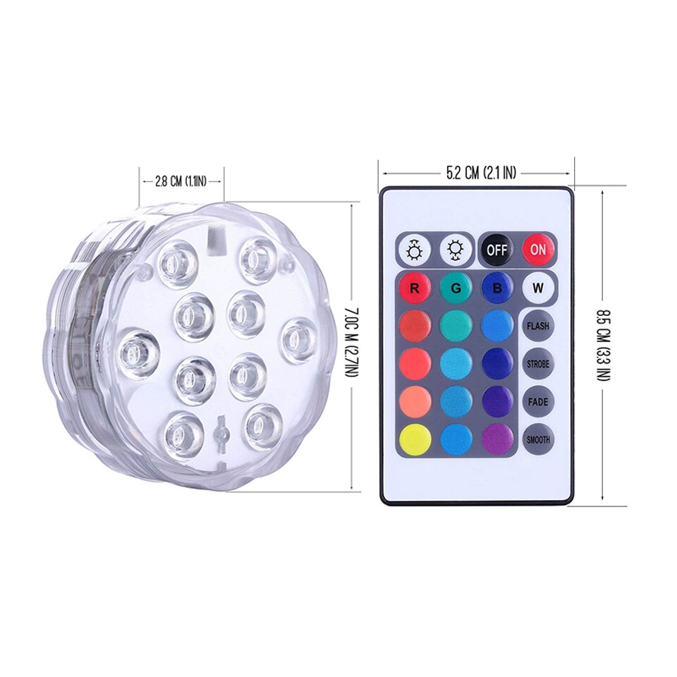 Tauch LED-leuchten Unterwasser Licht Wasserdicht Batterie Betrieben Fernbedienung kabellos10LED RGB Badewanne Schwimmbad Vase Lampe