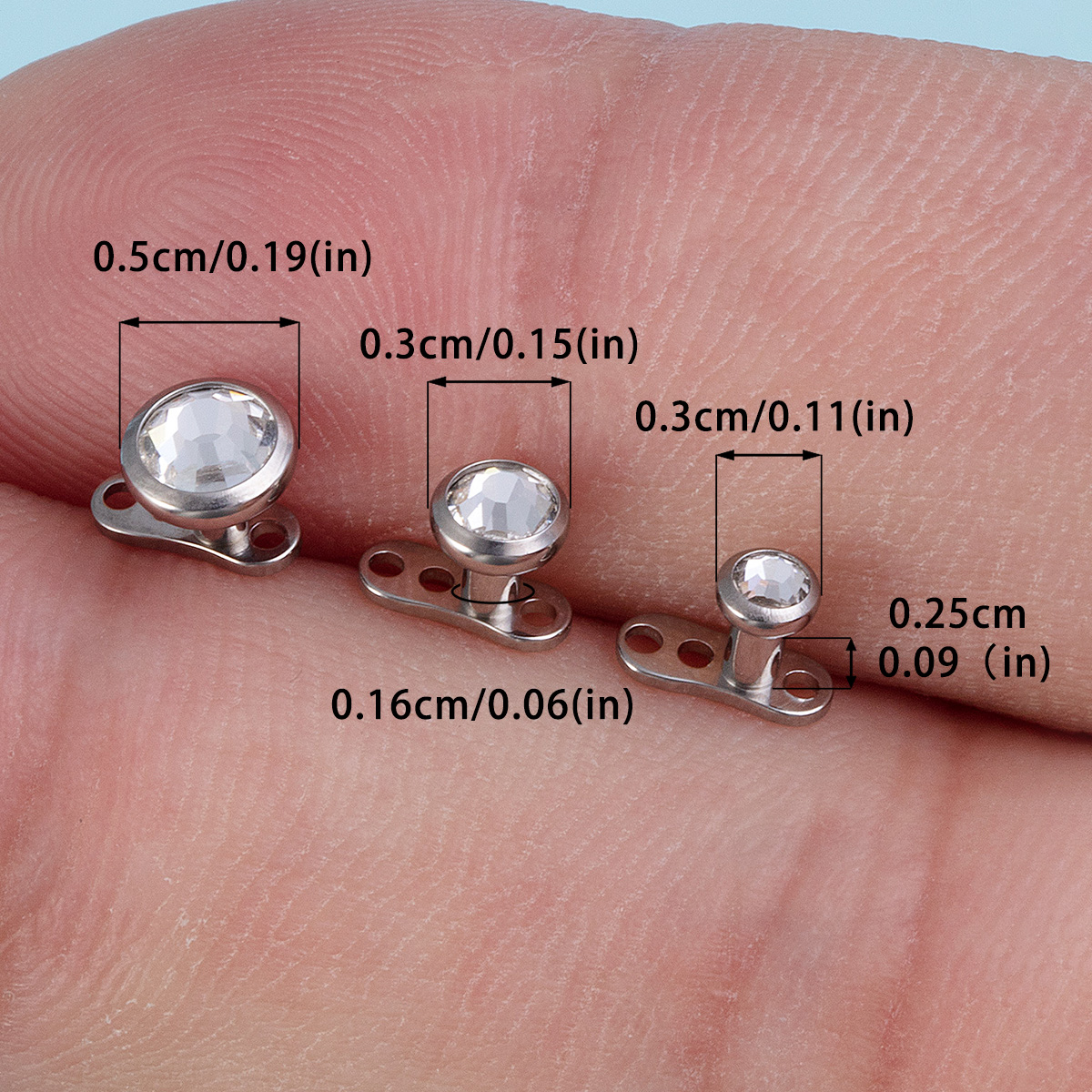Piercings dérmicos de titanio G23, Piercings ocultos en la piel para buzo, Micro Piercings dérmicos CZ, anclas dérmicas, joyería, 1 ud.