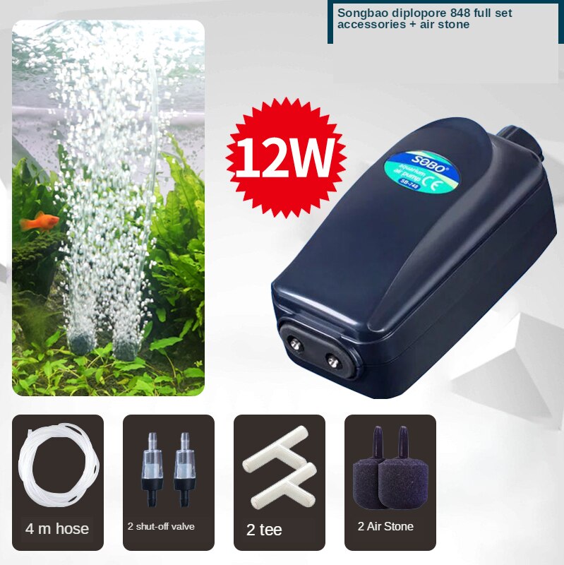 SOBO Aquarium Air Pump Fish Tank Increasing Oxygen Pump Adjustable Large Air Output Aeration Pump Air Compressor Accessories: 848  12W  P1