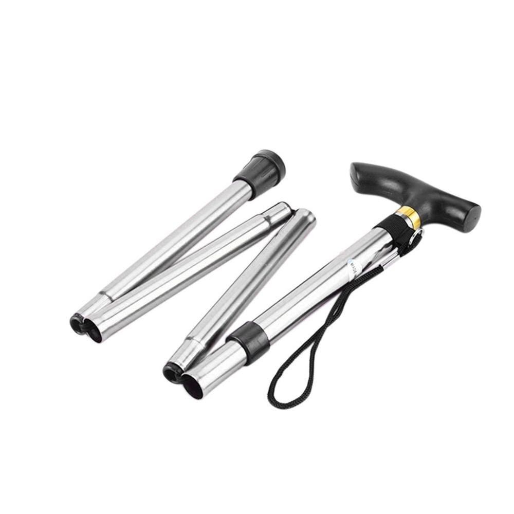 Aluminum Metal Four Sections Walking Stick Easy Adjustable Foldable Collapsible Travel Cane Camping Trekking Stick: silver