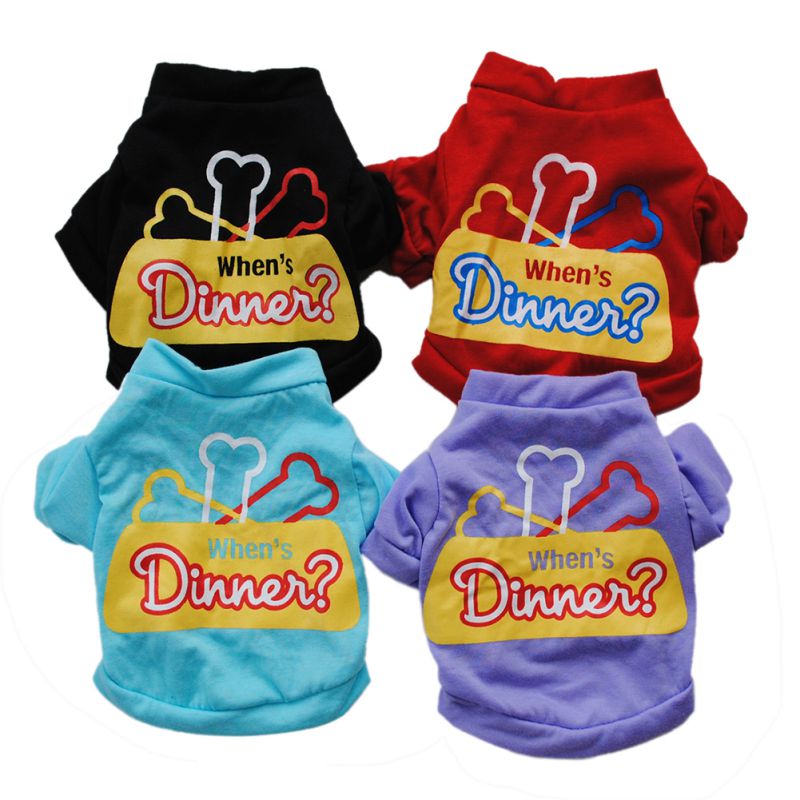 T-shirt manches courtes chien en coton | Printemps et été, coloré, petit format, T-shirt en coton, motif d'os, vêtements pour chiens