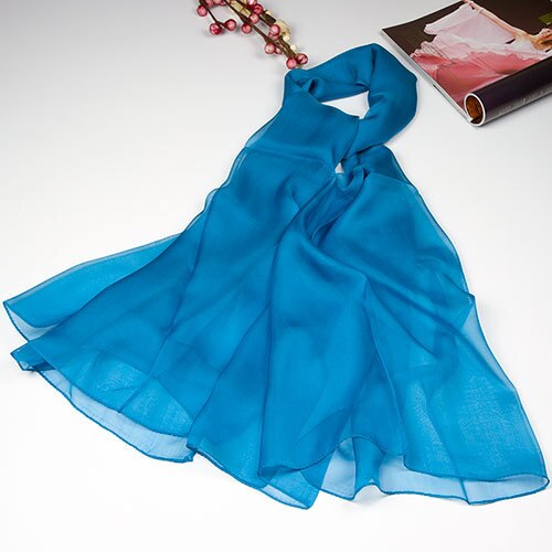 Ren silketørklæde kvinder tørklæde kvindelig silke sjal kvinders naturlig silke chiffon stor størrelse tørklæde ensfarvet lang wrap til kvinder: 14 påfuglblå