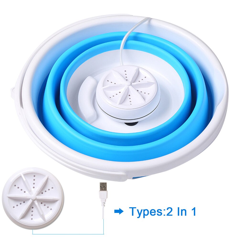 Bucket Ultrasonic Turbines Laundry Cleaner Compact Folding College Rooms Portable Apartments Camping Mini Washing Machine Tub: 2 In 1