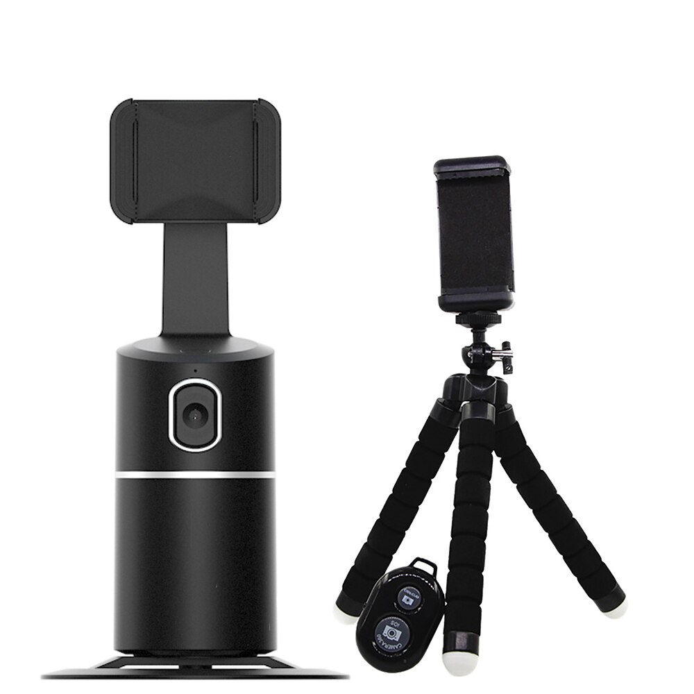 Estabilizador de cardán de seguimiento facial automático, trípode para teléfono, accesorios con rotación de 360 grados, seguimiento inteligente por Ia, foto, Vlog, grabadora de vídeo: Black with Black