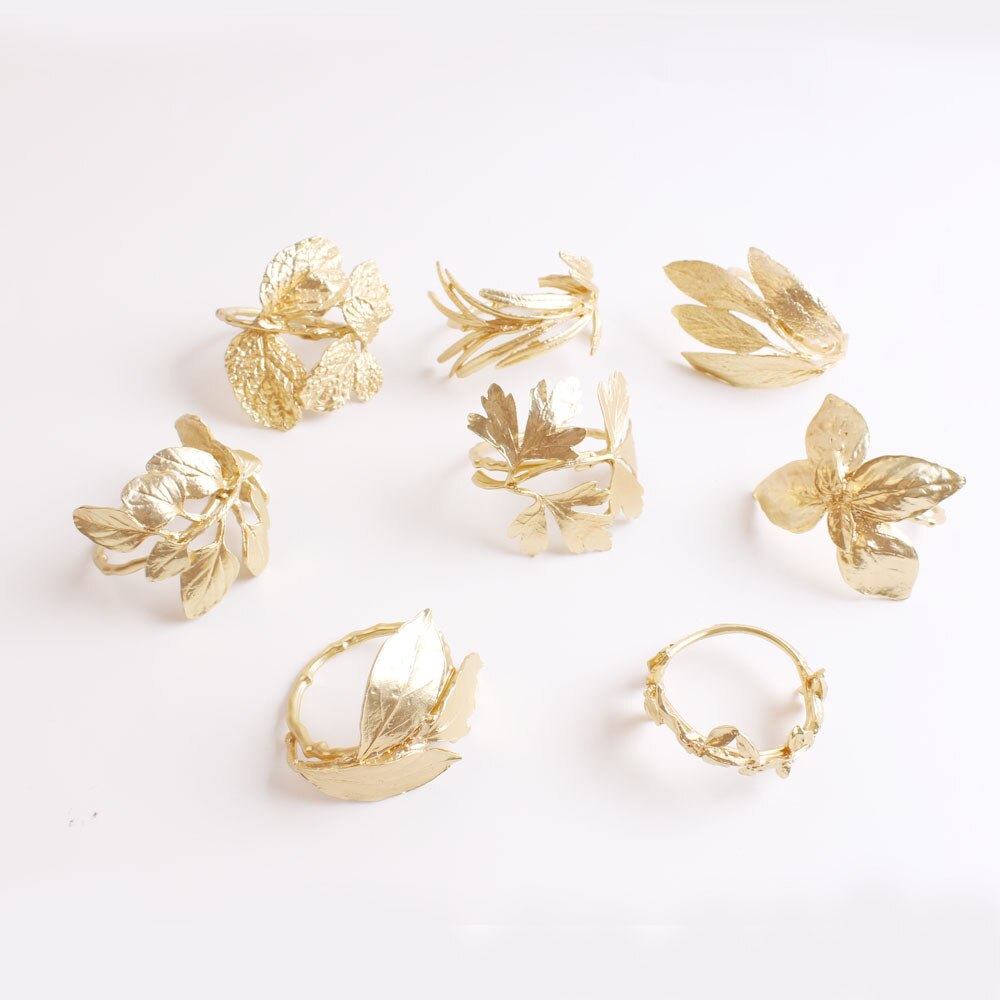 6 Stks/partij Fall Leaves Servetringen Goud Zilver Doop Bangle Metal Servet Houder Huwelijksgeschenken Doop Shower Party Decor