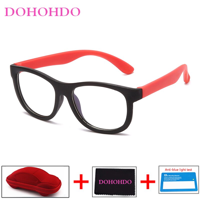 Blauw Licht Bril Kinderen Blokkeren Computer Brillen Kids Meisjes Transparante Zachte Siliconen Frame UV400 Okulary Met Case: black red