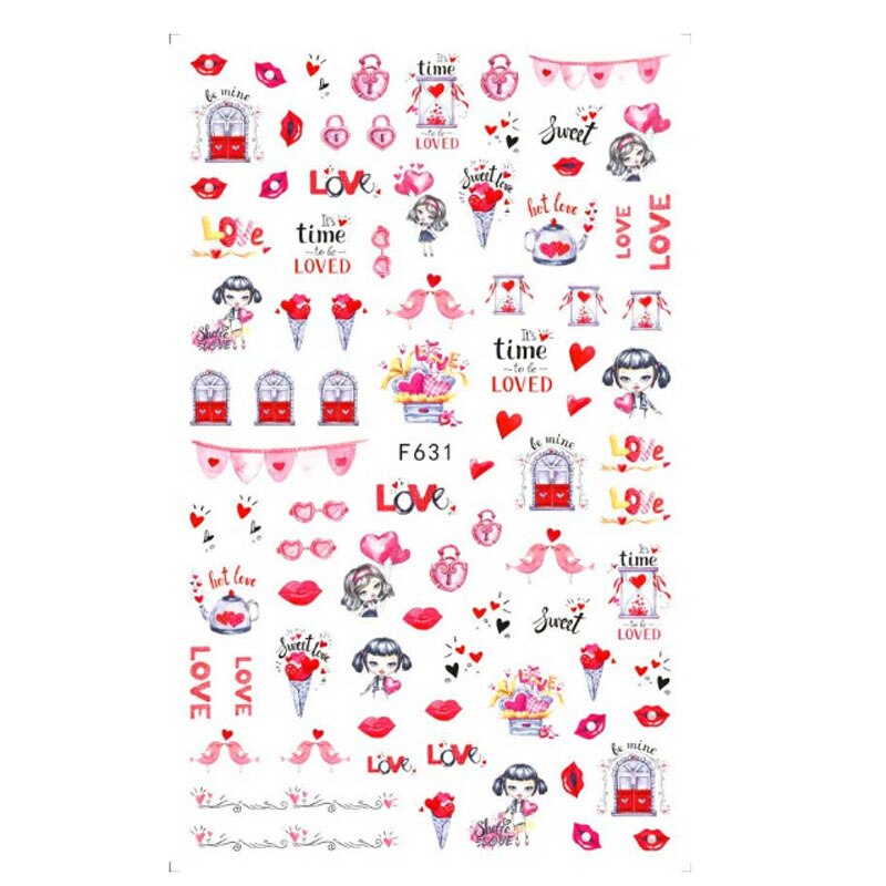 10 Stuks Vlinder Nail Sticker Valentijnsdag Nail Decal Rose Bloem Perzik Hart Vlinder: F631
