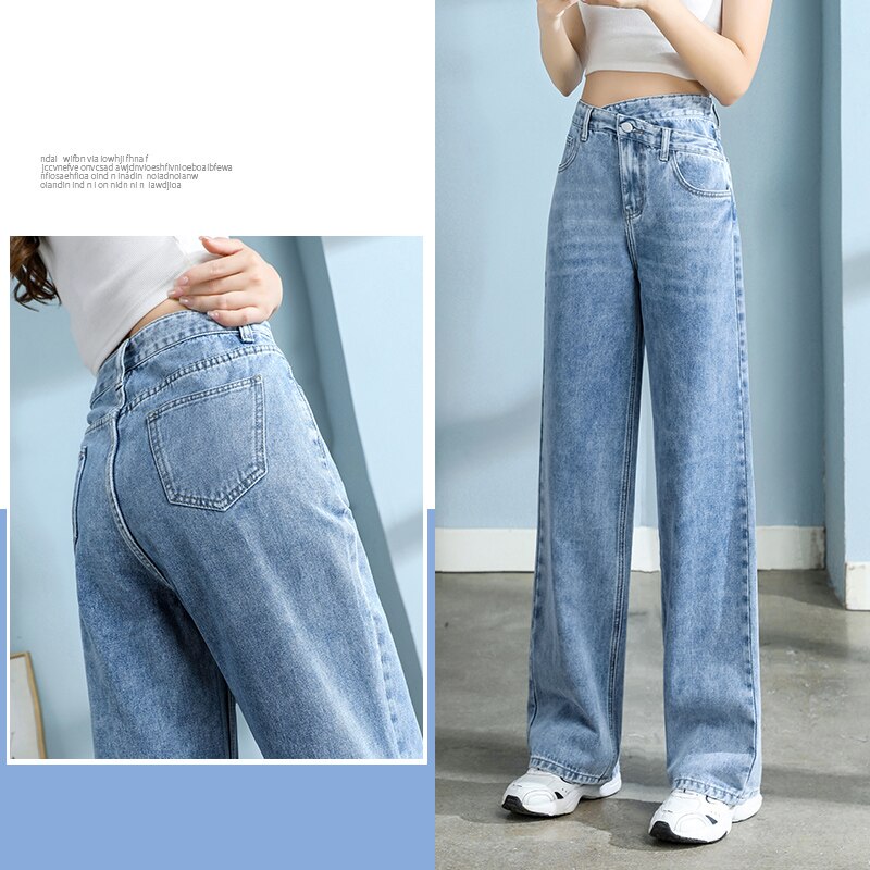 Katoen Jeans Vrouwen Wijde Pijpen Denim Broek Femme Blauw Streetwear Baggy Rechte Taille Broek Vrouw Xxl