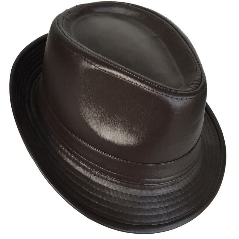 Leather Fedora Hat Retro Jazz Hat Cowboy Gentleman Bowler Hat Short Brim Floppy Trilby Panama Hat Hip Hop Black Hat Men's Women