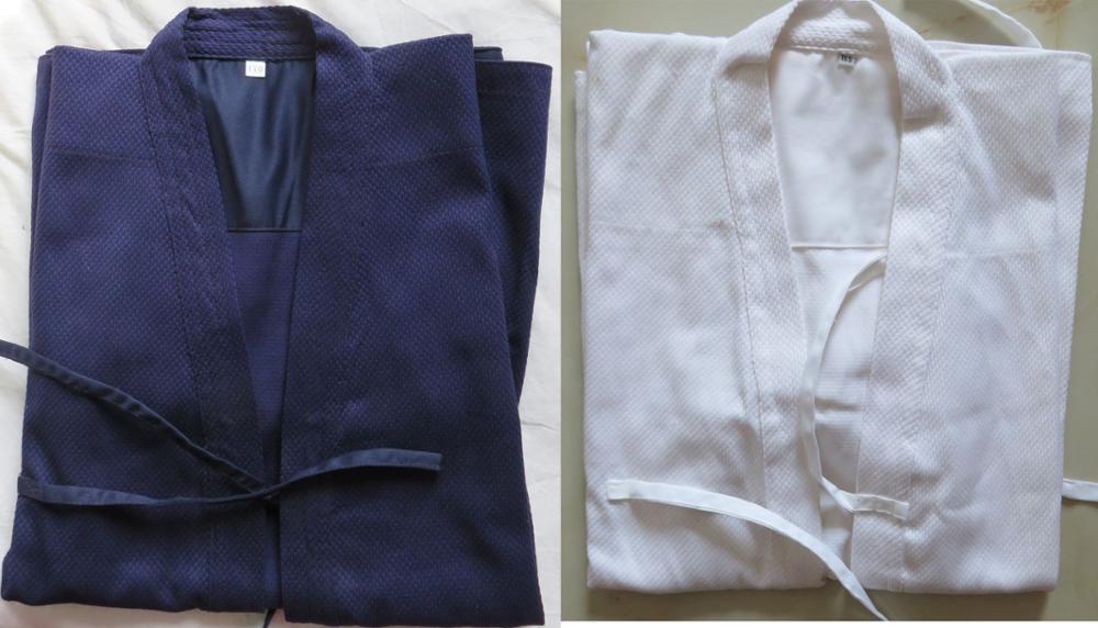 Altura 155 ~ 200cm UNISEX de de algodón puro hakama uniformes de Kendo Tops kung fu hapkido trajes de ropa azul/blanco