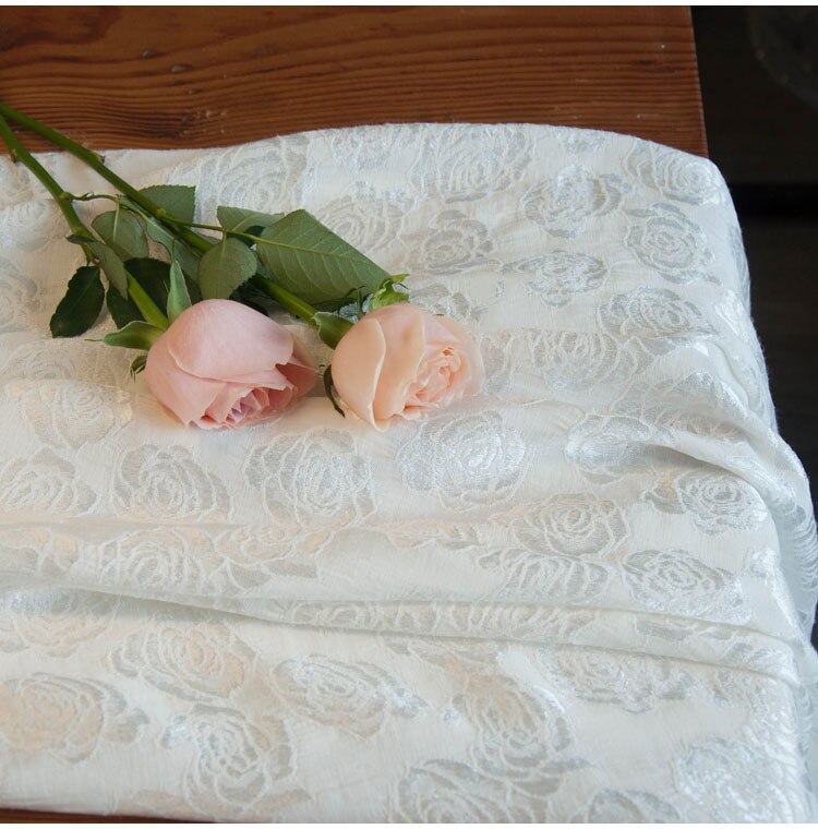 Seda brillante de lino, tela de algodón, Seda brillante de alta gama, tejido de jacquard de Rosa Blanca, vestido cheongsam de , costura
