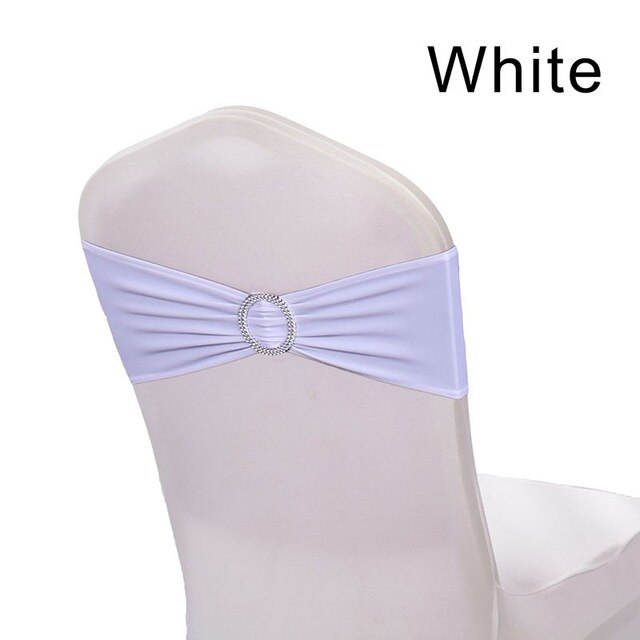 DEAREST 25PCS Spandex Chair Bands Spandex Chair Sash Stretch Lycra chair bands with buckle Wedding Decoration free Ship: white