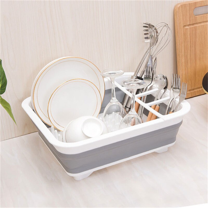 Great Kitchen Sink Dish Multi-function Drainer Drying Rack Kitchen Washing Holder Basket Organizer Tray: gray