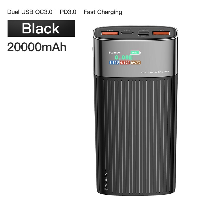 Kuulaa Digitale Display Power Bank 20000 Mah Qc Pd 3.0 Poverbank Snelle Opladen Powerbank 20000 Mah Usb Externe Batterij Oplader: Default Title