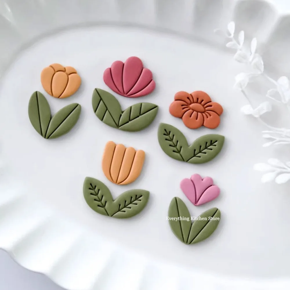 Cortador de arcilla polimérica con forma de Margarita y tulipán, herramientas de corte para modelado de joyería, pendientes de cerámica suave, broche de arcilla, hojas de flores, bricolaje