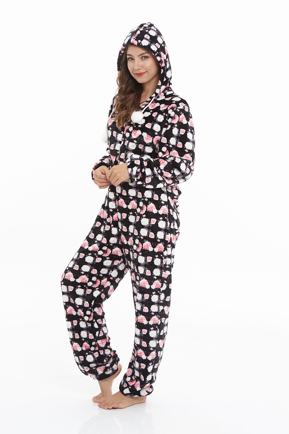 Mode Afdrukken Hooded Flanel Lange Mouw Pijama Mujer Vrouwen Pyjama Onesies Romper Jumpsuit Voor Vrouwen