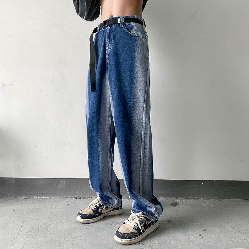 Pantalones vaqueros holgados para hombre, Jeans rectos informales, Retro, a la , ropa de calle suelta, Hip Hop, de piernas anchas, azul/negro: Blue / XXL