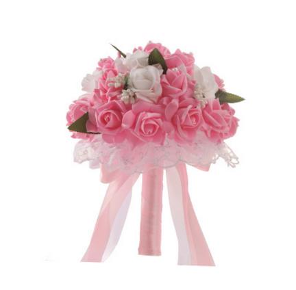 Ramo de flores artificiales de seda para dama de honor, suministros de decoración de boda romántica, con encaje, hecho a mano: 08