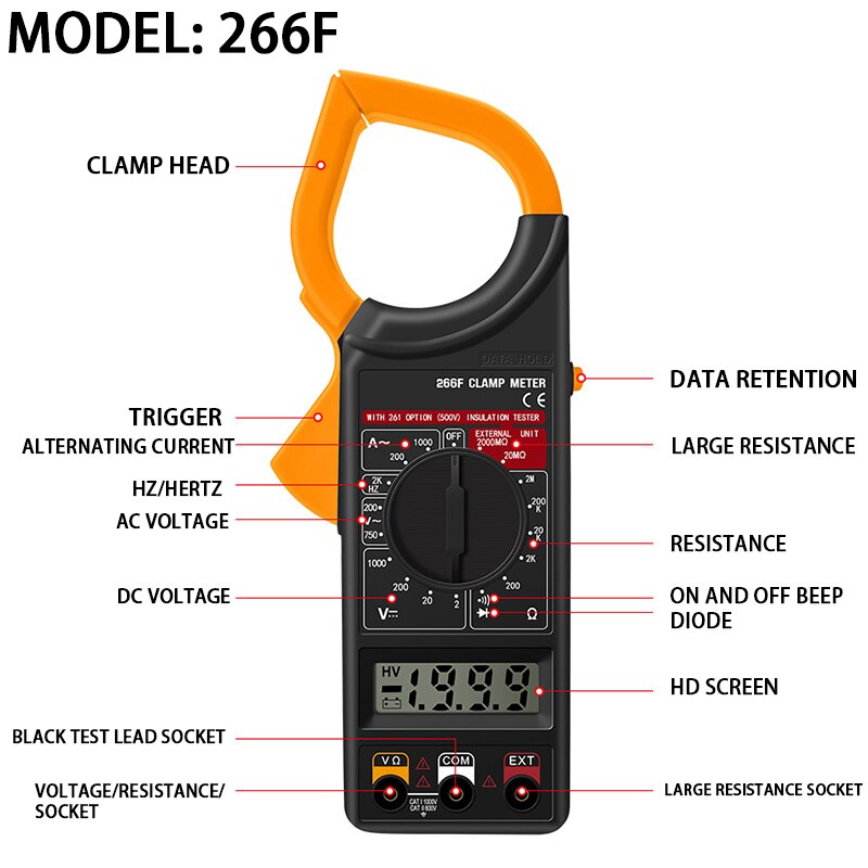 Digital Voltage Clamp Meter Multimeter Current Clamp Meter Buzzer Data Hold Non-contact Multimeter Voltmeter Ohmmeter Ammeter