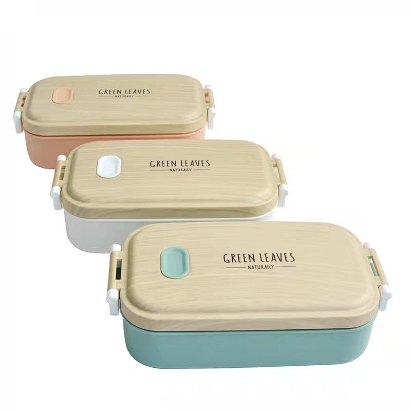 Wood Grain Lunch Box, Multi-layer Bento Box, Anti-scalding Student Heat Preservation Stainless Steel Office Worker Lunch Box