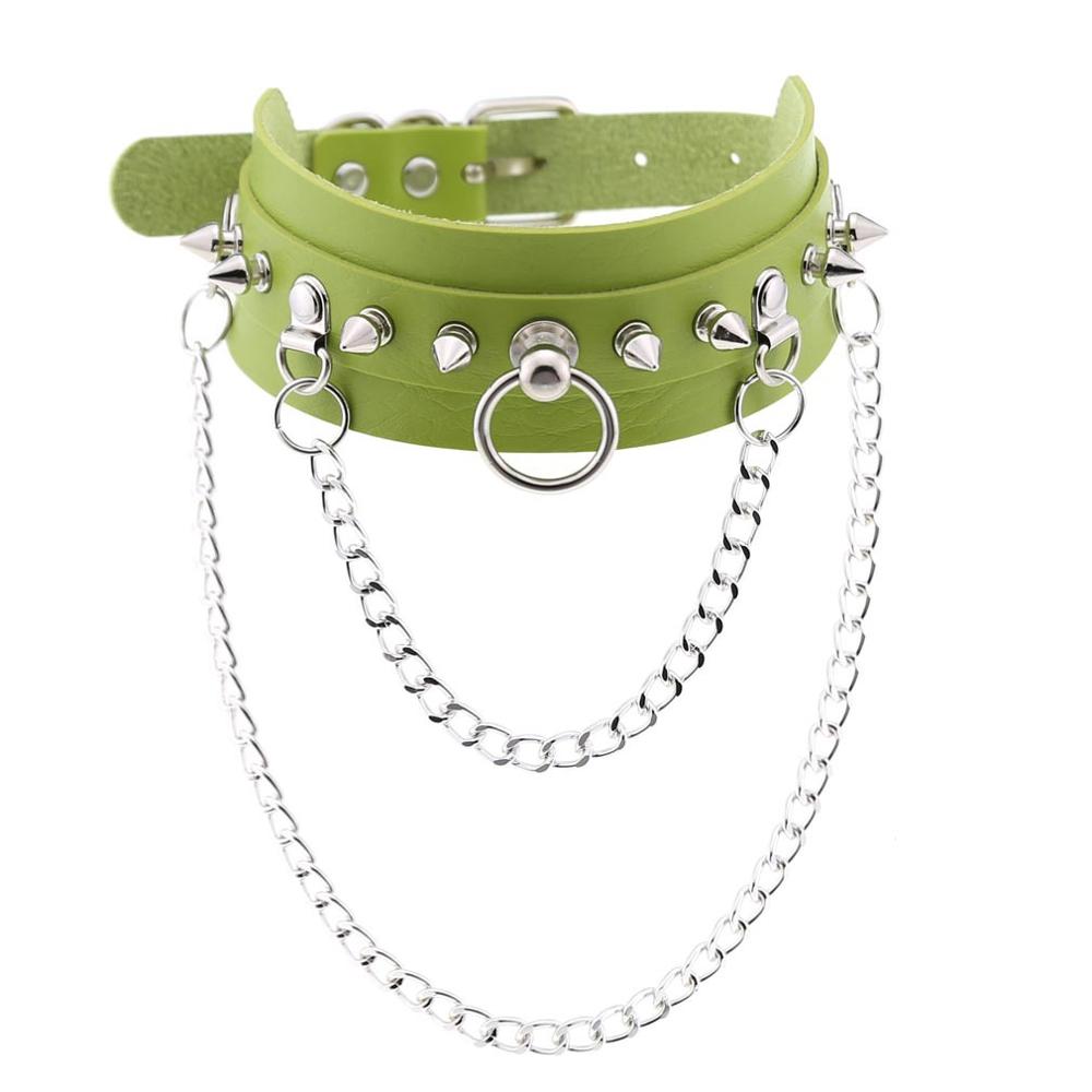 Gothic necklace Punk choker collar goth Silver Color Chain pendant necklace women leather emo kawaii witch rave jewelry: green