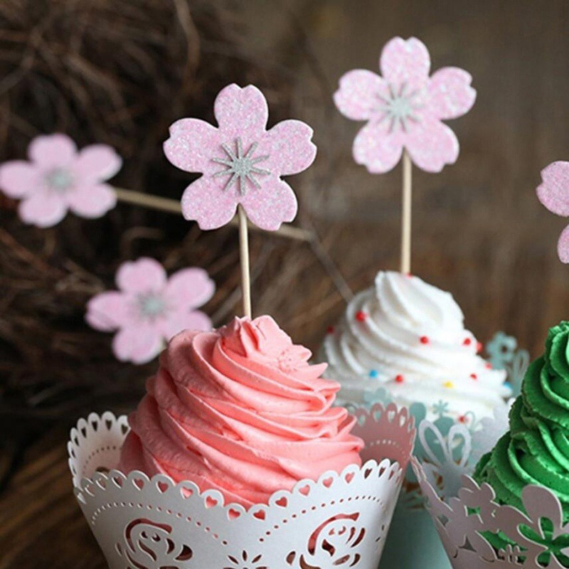 10 stuks kersenbloesems cupcake topper tandenstoker dessert toppers taart decoratie picks voor bruiloft verjaardag feestartikelen