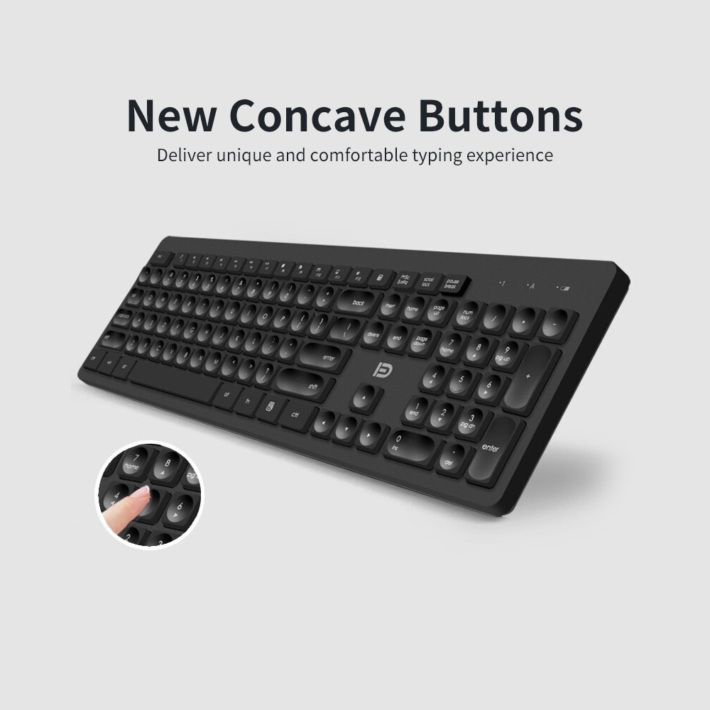 FD Wireless 1600DPI Keyboard &amp; Mouse Combo 2.4GHz Concave Button Set Smart Power-Saving Silent Clicks Slim Combo for Laptop