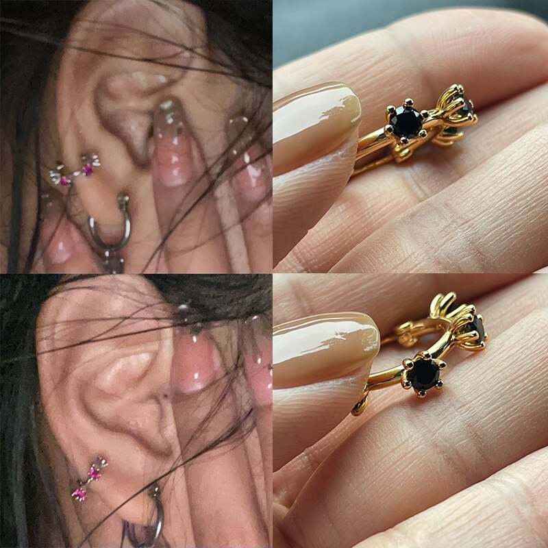 Roestvrij Staal Goud Schattige Bloem Oorringen Paars Rood Zirkoon Ronde Cirkel Piercing Oorbellen Voor Vrouwen Trend Sieraden 2022 Bff