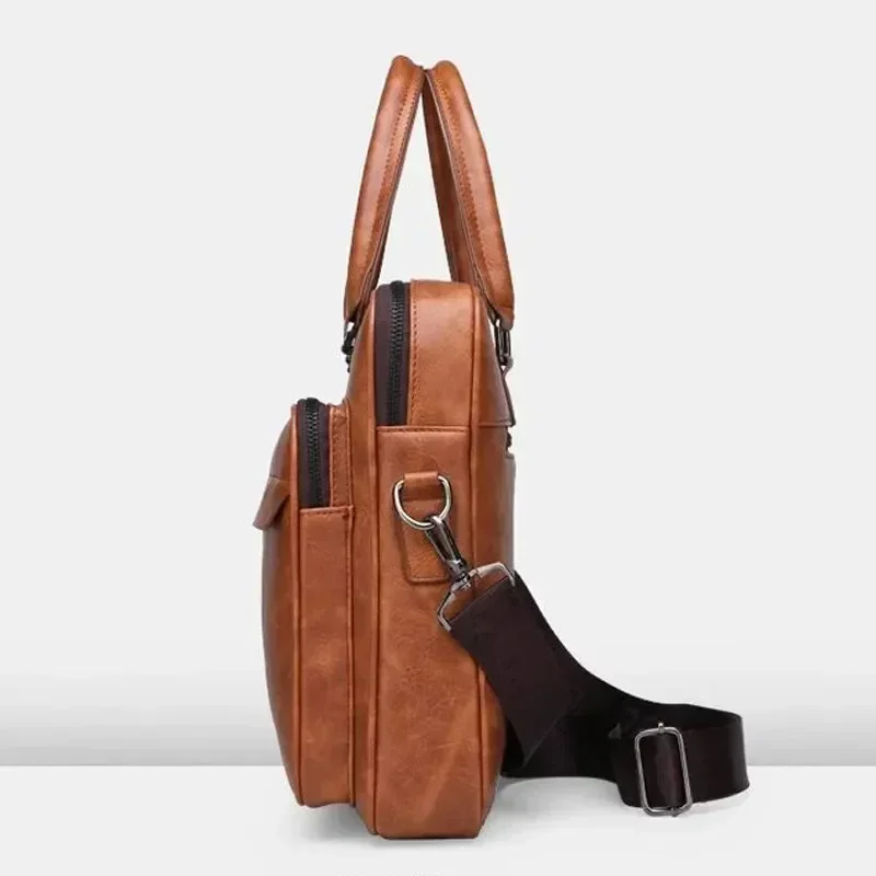 Torba na ramię ze skóry PU o dużej pojemności, przenośna, na co dzień i wodoodporna torba na dokumenty typu crossbody dla mężczyzn, torba na laptopa