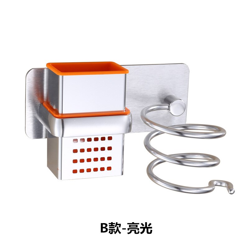 Gold Hair Dryer Holder Space Aluminium Bathroom Wall Shelf Hair Dryer Rack with Basket bathroom shelves Bathroom Accessories: B-sliver
