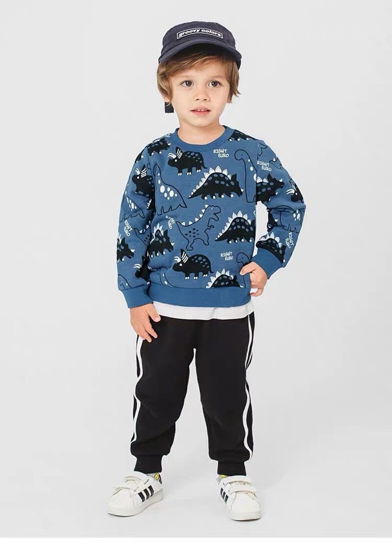 Kids Dinosaurus Applicaties Katoen Sweatshirt Jongens T Shirts Herfst Lange Mouw Tops Kinderen Jongens Shirts Kleding Jongens Kleding