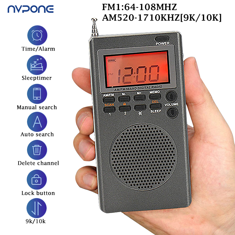 FM AM Radio Mini Portable 9K/10K Radios Receiver Built-in Speaker Backlight HD Display Screen Alarm Clock Sleep Timer Elder